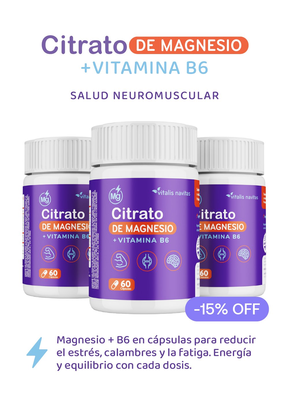 Magnesio Citrato + Vitamina B6 - Energía y Tránsito Intestinal