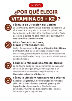 Vitamina D3 + K2 - Absorción inteligente del calcio y salud ósea en equilibrio, foto 4 de 9