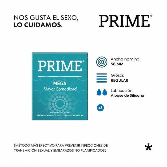 Prime preservativo ancho- mega X 3 030