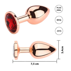 Sexa plug de metal dorado tamaño 7,5 X 3,4 cm con gema roja - Ss-sf-11053grmr, foto 3 de 3