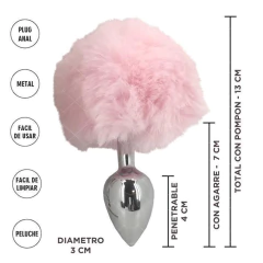 Sexa plug de metal 7 x 3 cm, con pompon rosa - Ss-sf-70372, foto 3 de 3