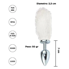 Sexa plug anal de metal 7 x 2,5 cm, con cola color blanco - Ss-sf-70403, foto 3 de 3