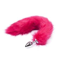 But plug anal de metal tamaño chico con cola color fucsia - WB-031 - Playtail, foto 2 de 2