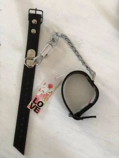 Kubiak esposa fina simil cuero negro con mosqueton y cadena - KS21451