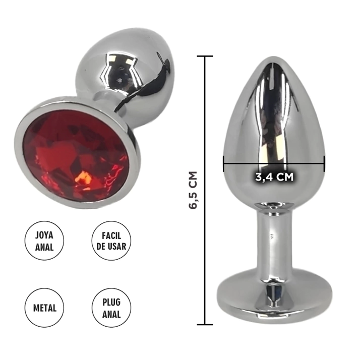 Sexa plug anal de metal, tamaño mediano, con gema roja - Ss-sf-70088