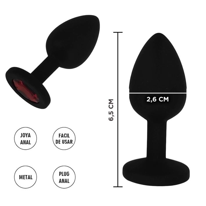 Sexa plug anal de silicona tamaño chico con gema roja - Ss-sf-70463