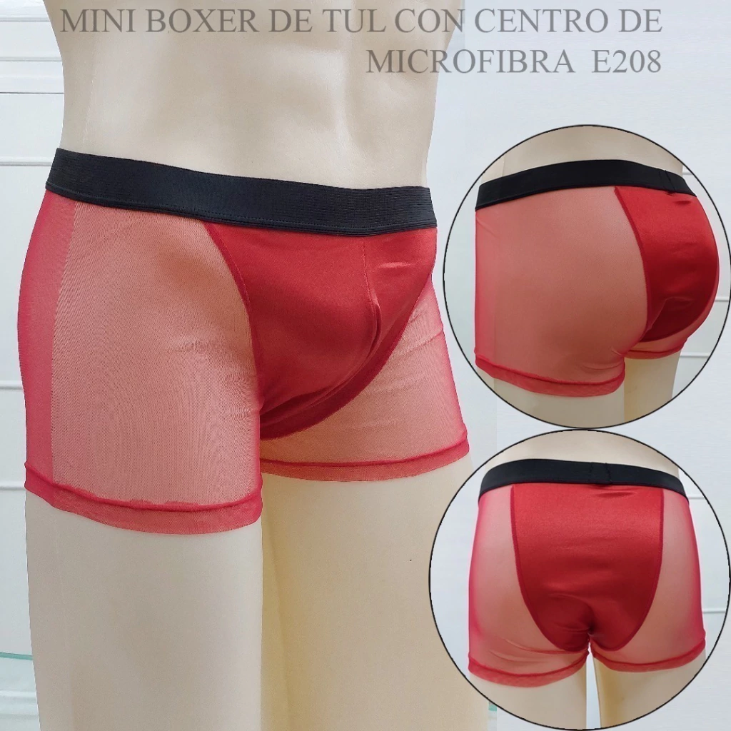 Pasionel boxer erótico de tul rojo - E208