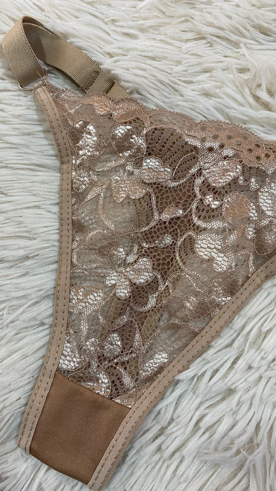 Sweet tanga encaje elastico ancho beige - 152