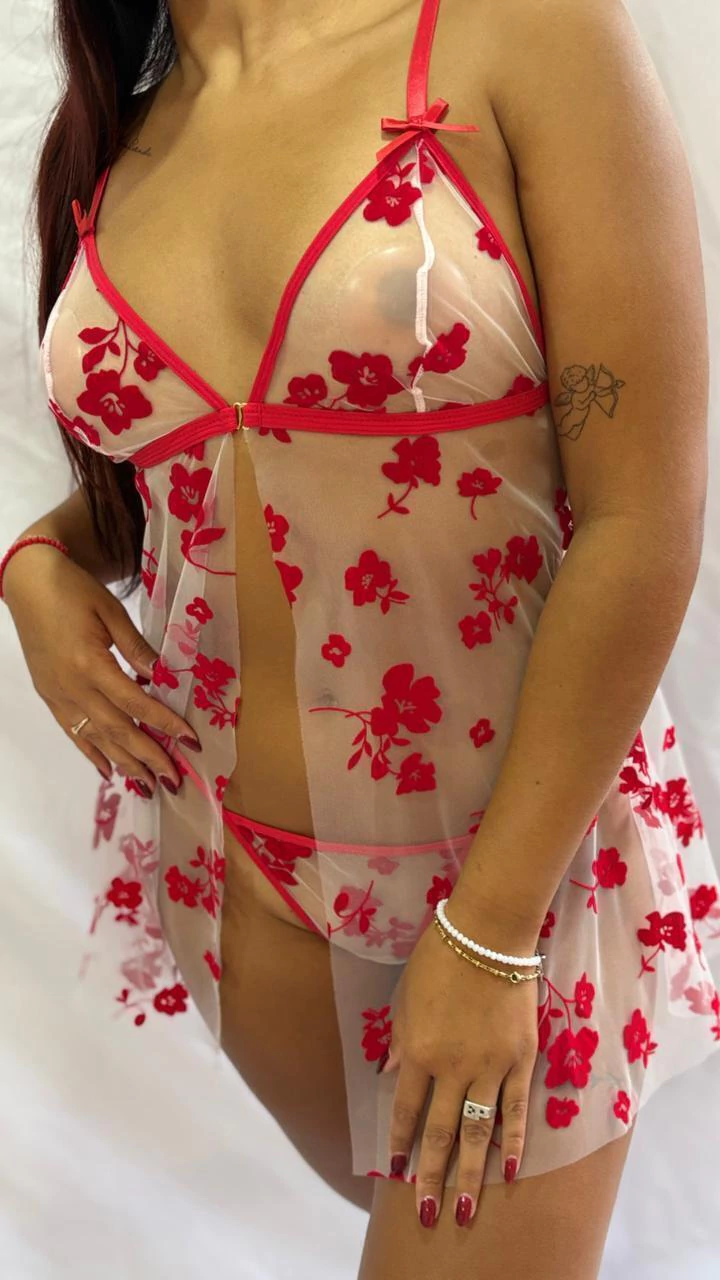 Sweet baby doll de tul bordado rojo - 115