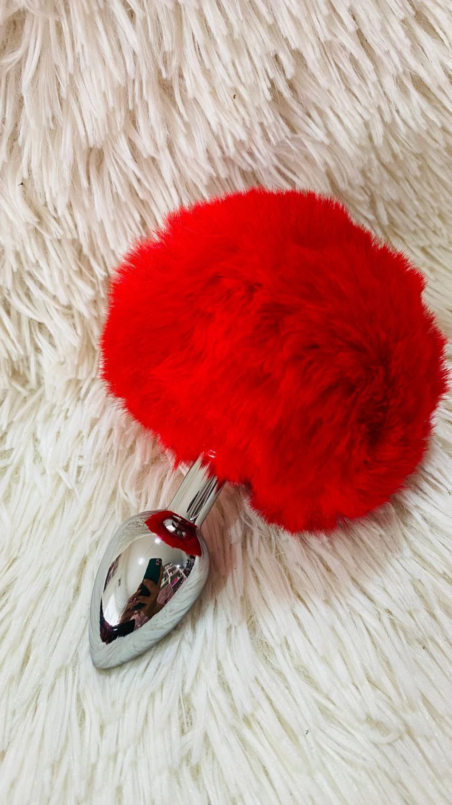 Sexa plug de metal 7 x 3 cm, con pompon rojo - Ss-sf-70374