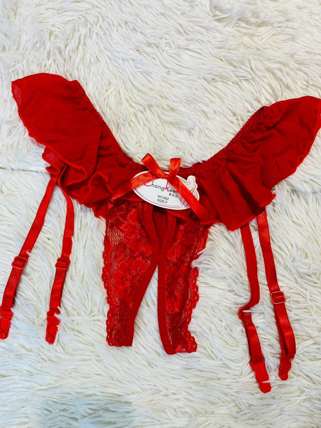 Sweet tanga abierta con portaligas y pollerita roja - 126