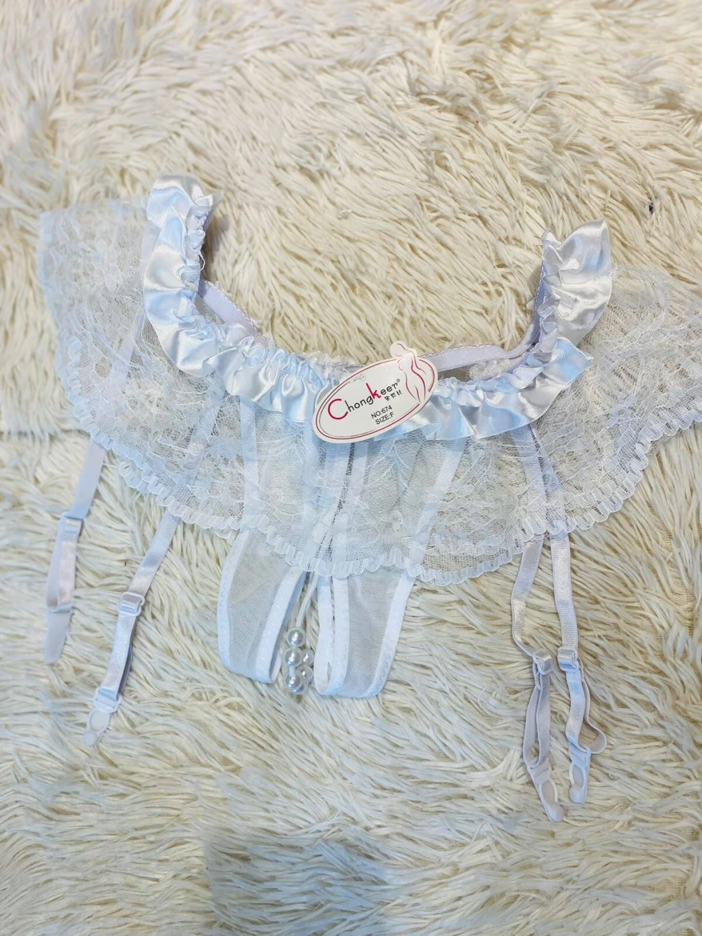 Sweet tanga con portaligas y perlas blanca - 674