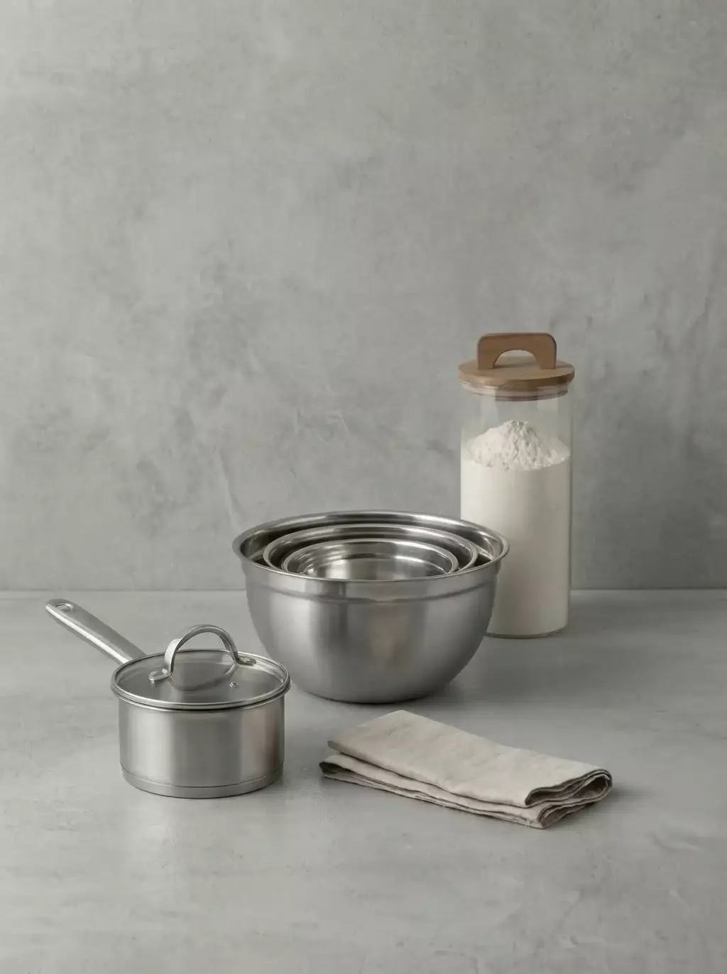 Kit cacerola 18cm + x3 bowls acero inoxidable