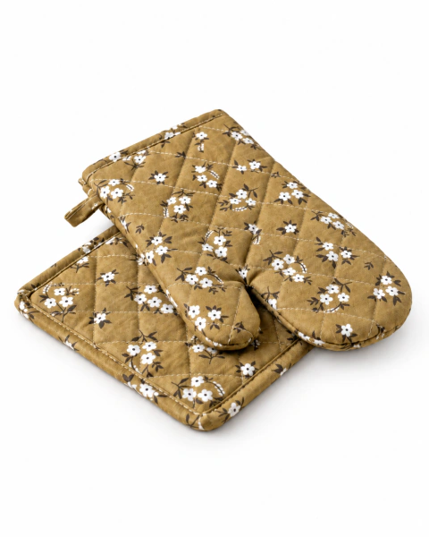 Set de guante + agarradera Floreado Marrón
