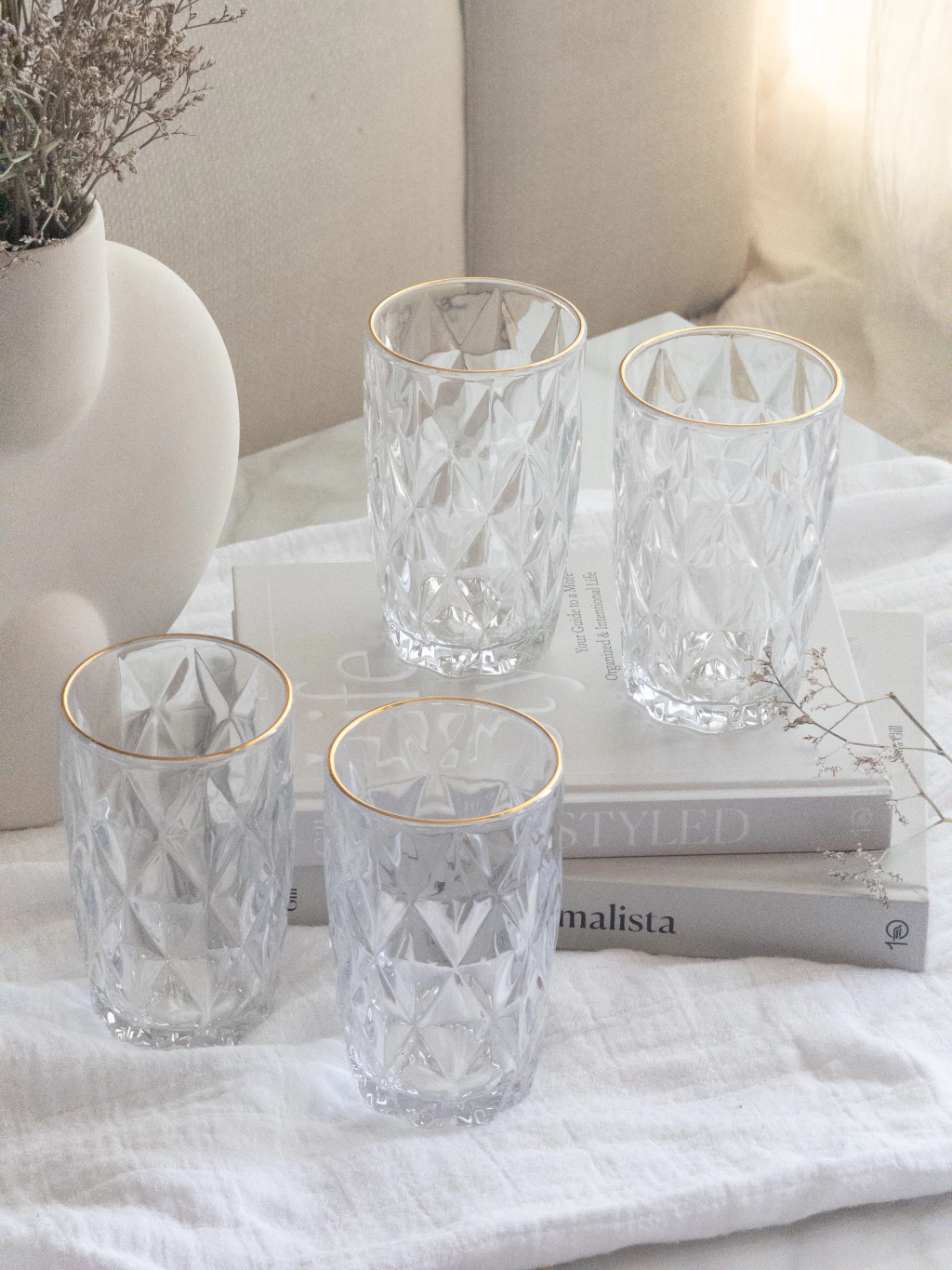 Set x6 Vasos de vidrio Borde Dorado 410 ml GH-21