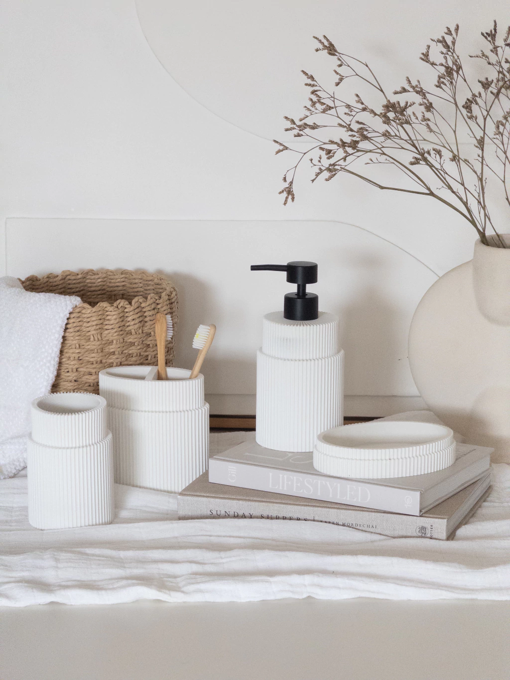 Set de Baño x4 Poliresina Natural GH-0017NT
