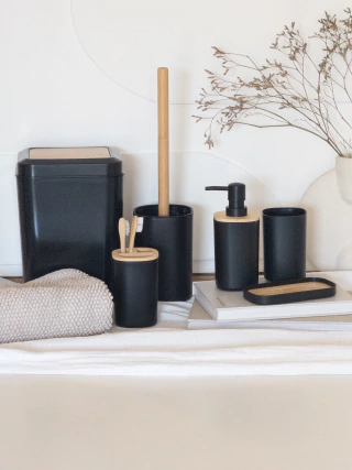 Set de Baño x6 Negro C/Bambú GH-008NG