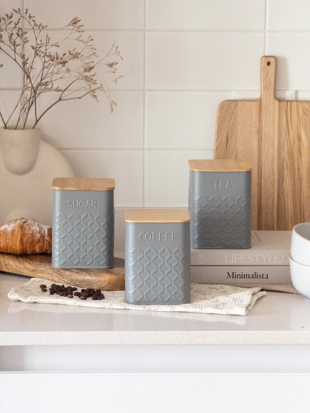 Set x3 Contenedores con relieve Gris GH-0056G
