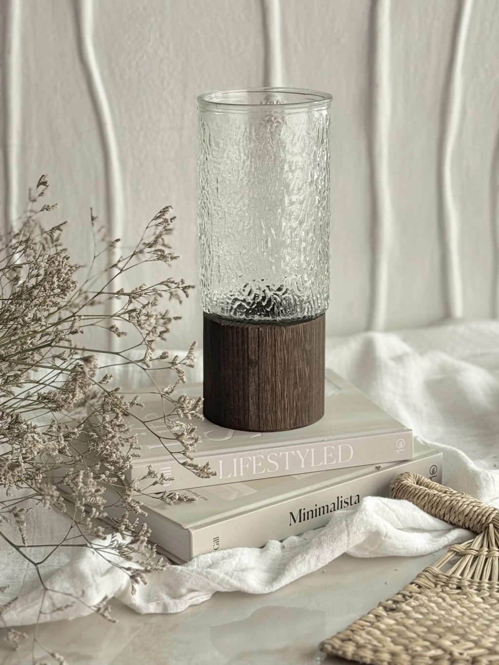 Florero de Vidrio Texturizado Madera GH-1782