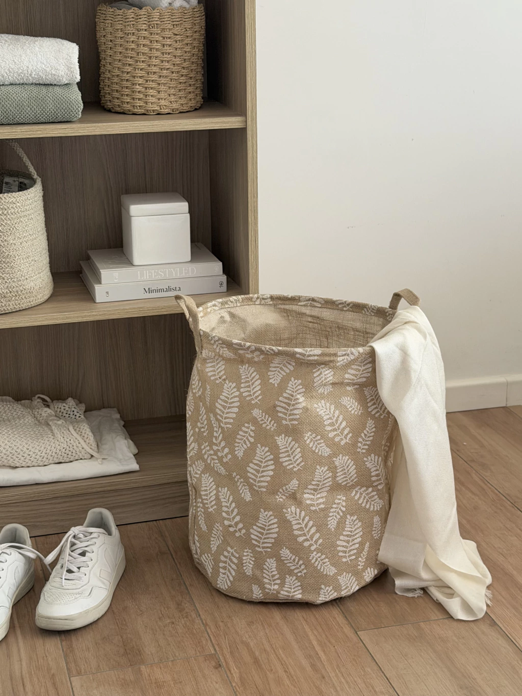 Cesto de Ropa Hojas Beige GH-2335