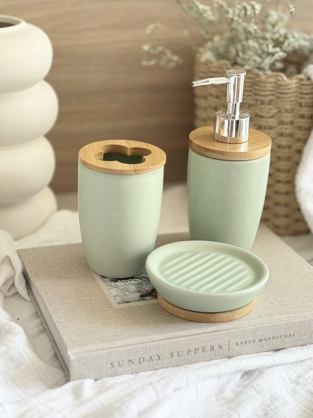 Set de Baño 3 Piezas Verde c/Mad GH-61