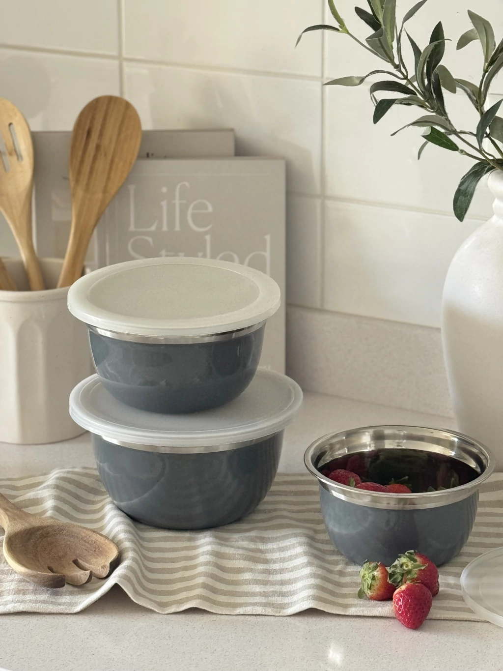 Set x3 Bowls Gris c/ Tapa GHI-8G