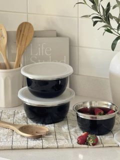 Set x3 Bowls Negro c/ Tapa GHI-8N, foto 2 de 10
