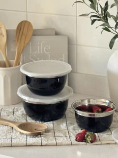 Set x3 Bowls Negro c/ Tapa GHI-8N, foto 1 de 10