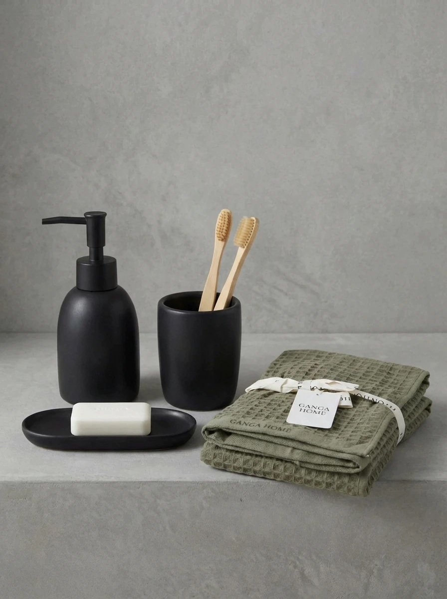 Set de baño x3 pzas Ceramica Negro GH-1969NG