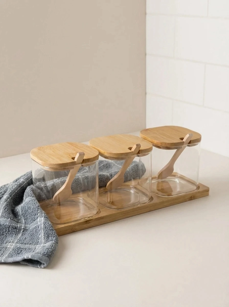 Set x3 frascos cuadrados C/ Bambu GH-2173
