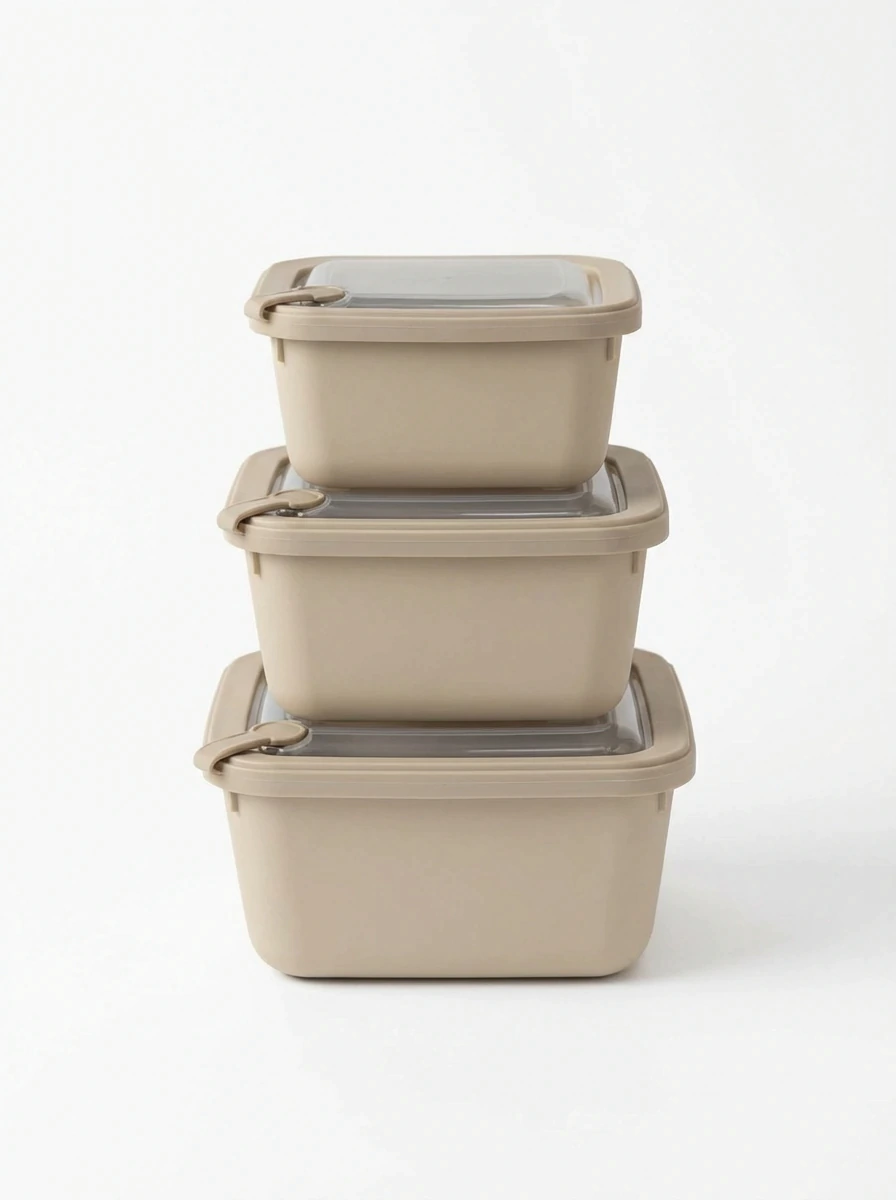 Set x3 Tuppers Cuadrados Beige GHT-025B