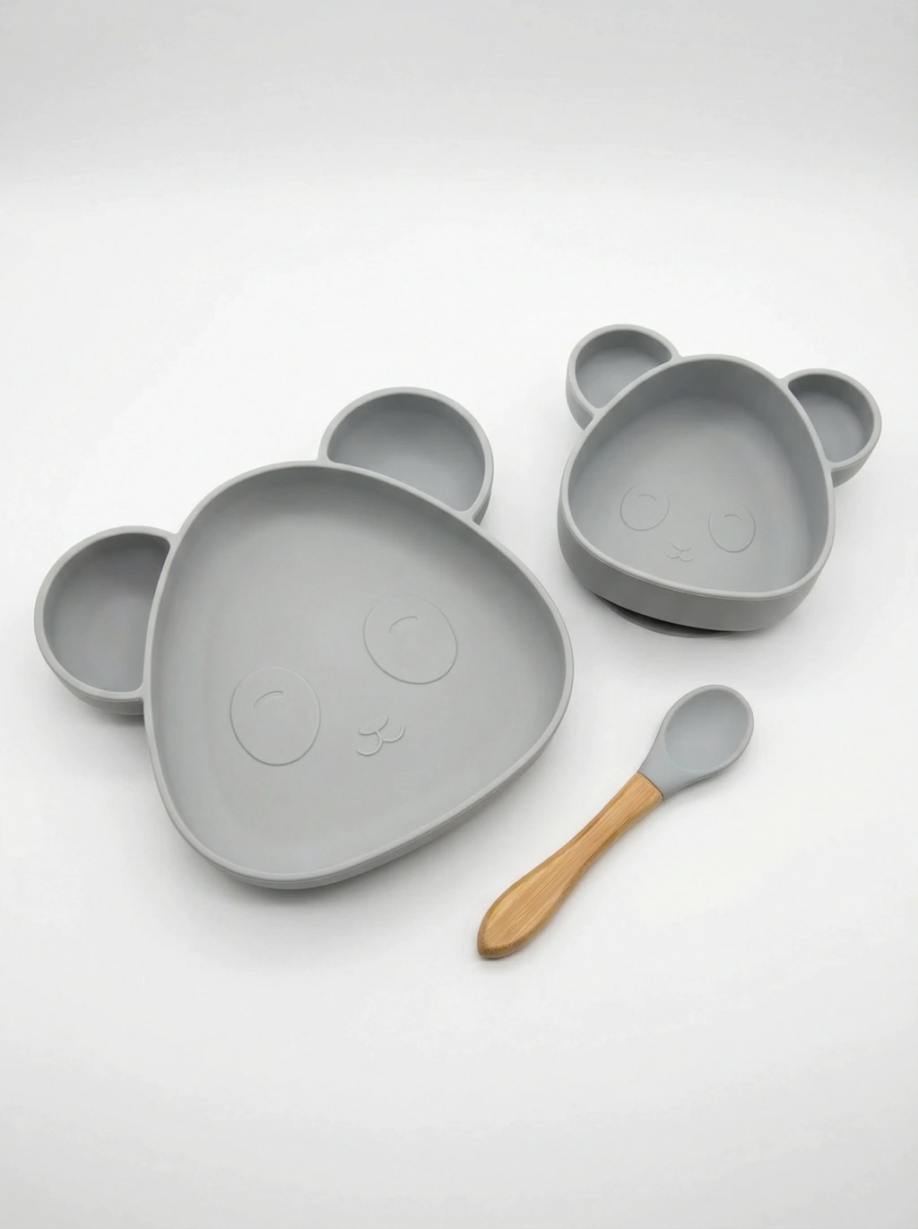 Kit Platos C/Cuchara Infantil Gris GH-2229G