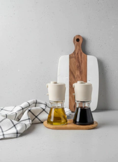 Set Condimenteros Crema + base Bambu GH-0147C, foto 1 de 4