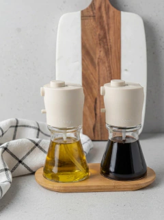Set Condimenteros Crema + base Bambu GH-0147C, foto 3 de 4