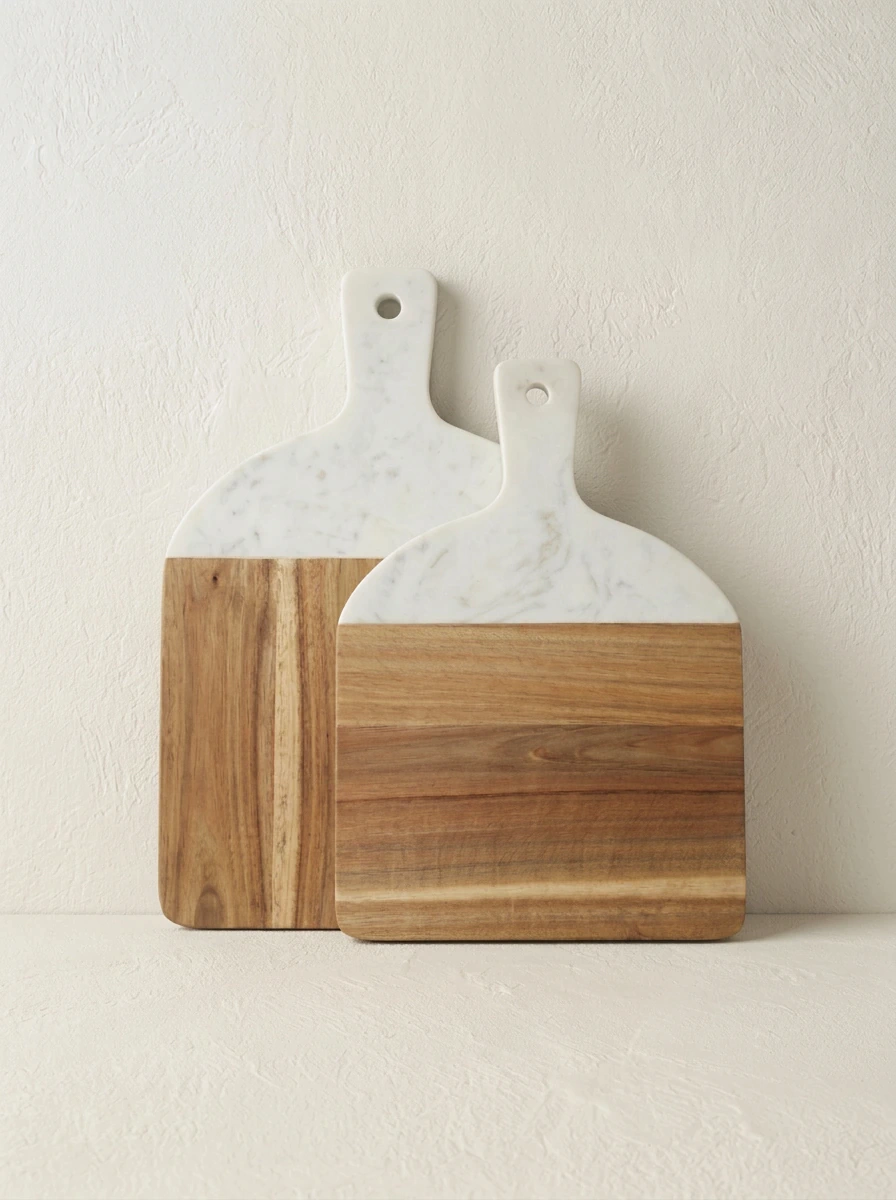 Tabla de Madera Acacia y Mármol Blanco GH-2753