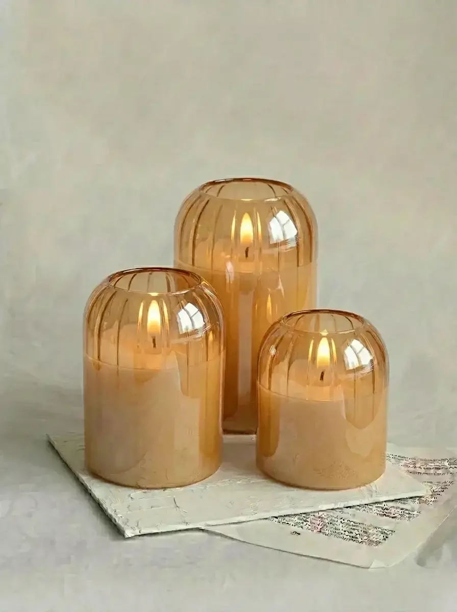 Vela Decorativa Redonda Ambar Lineas 7,5x15cm GH-2801