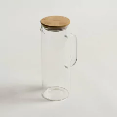 Jarra de vidrio borosilicato con tapa de bamboo y acero, foto 2 de 4