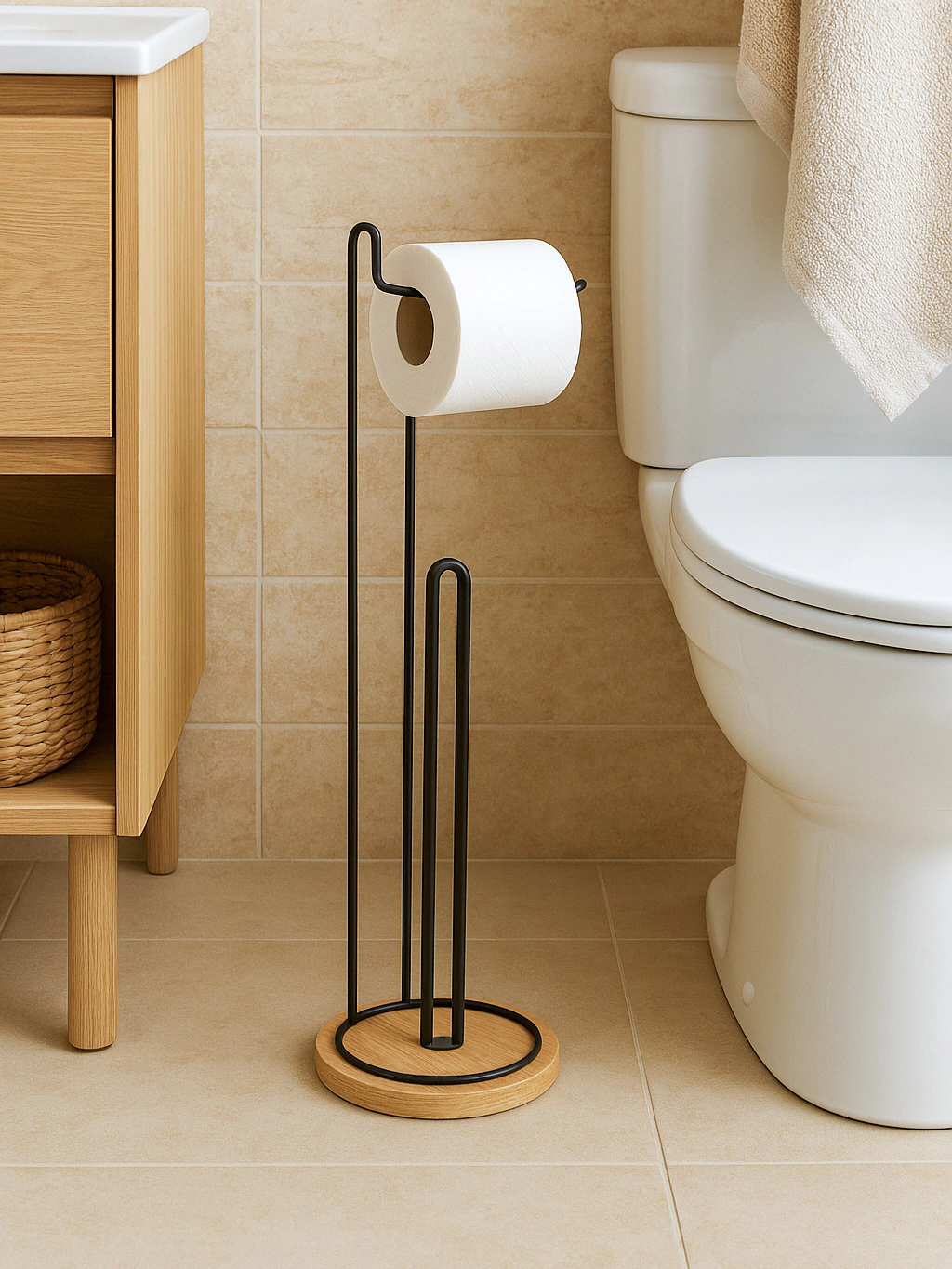 Soporte papel pie madera