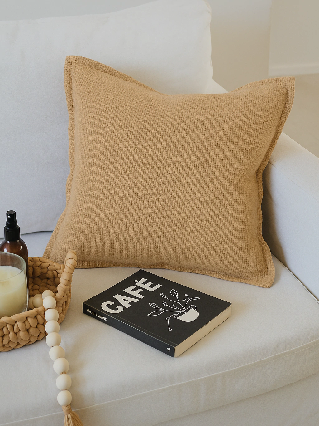 Funda de almohadon waffle 50x50 - arena
