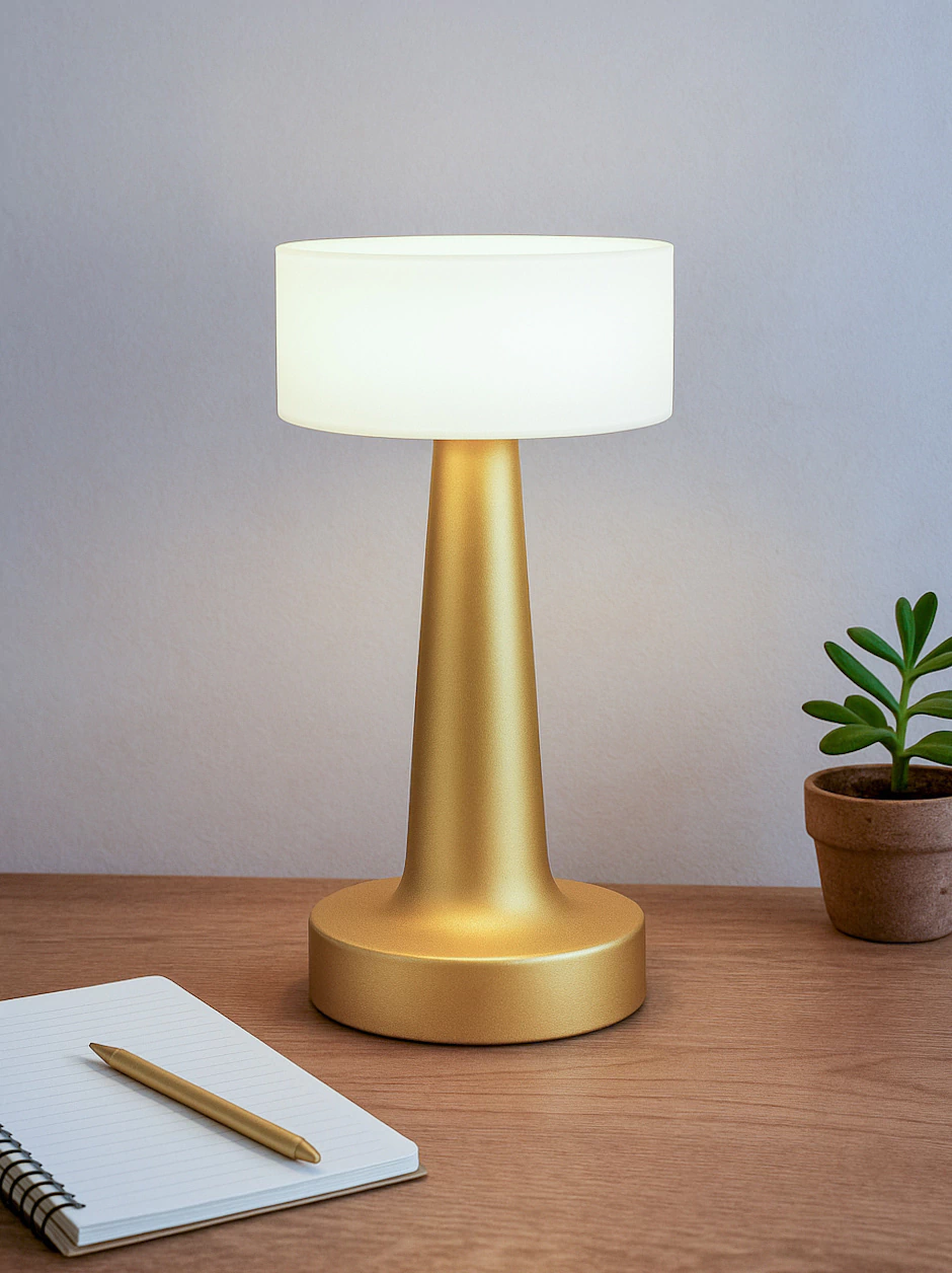 Lampara con pantalla redonda lisa con usb luz led DORADO