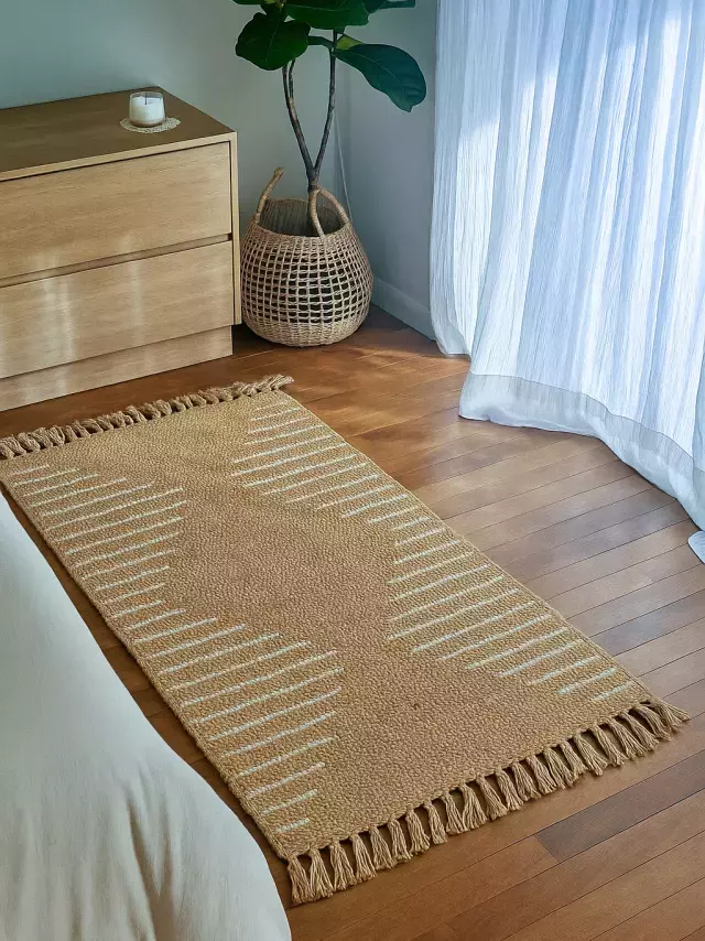 Alfombra yute ribetes algodon natural