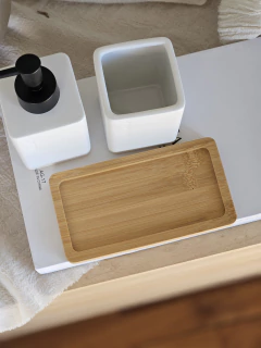 Set Dispenser y Portacepillo con Bandeja de Bamboo Blanco, foto 2 de 2