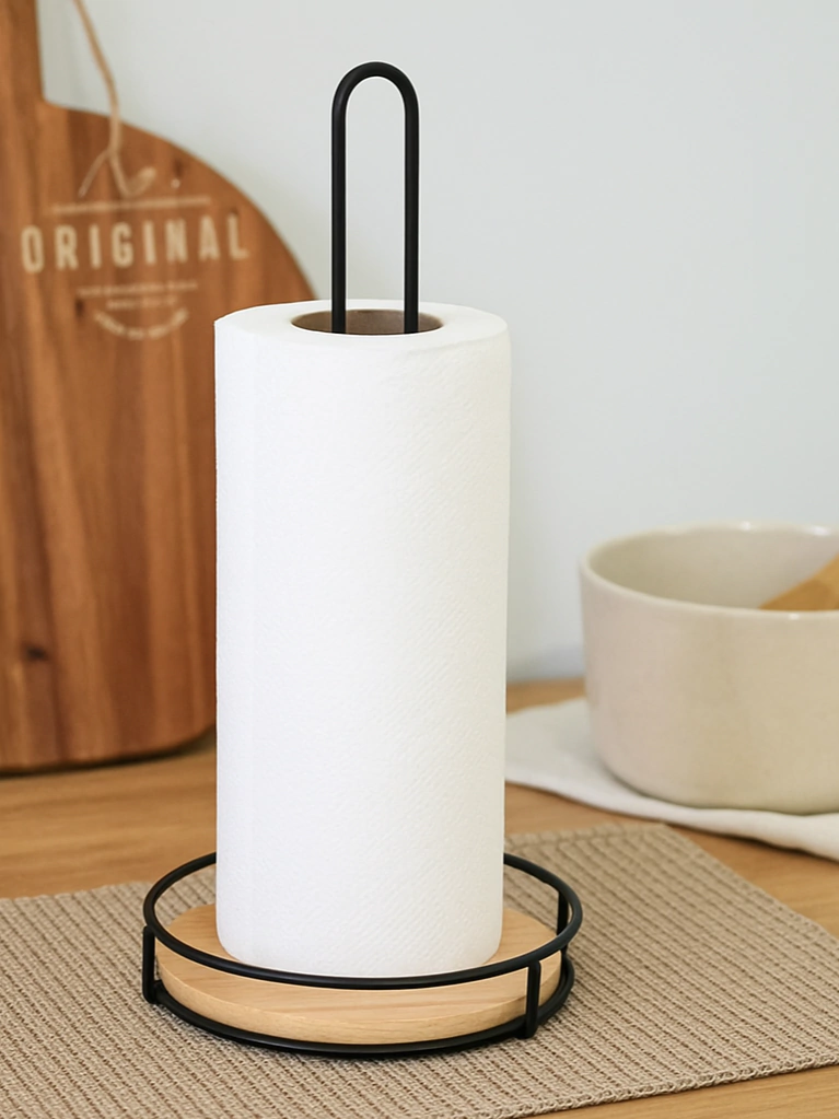 Porta rollo negro base bamboo