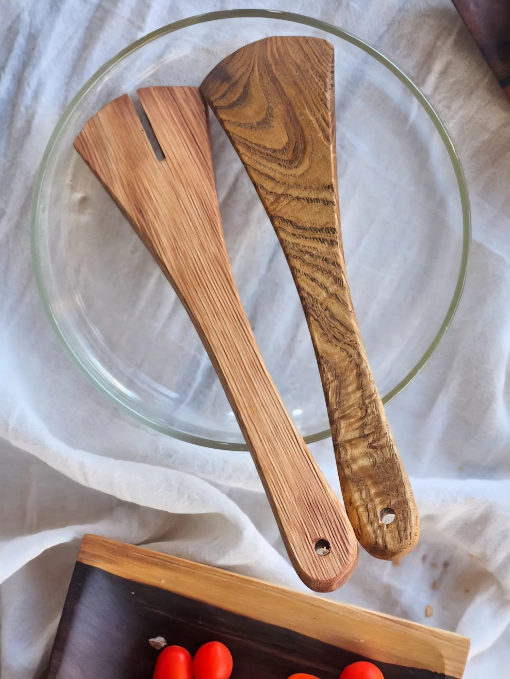 Cuchara y tenedor de madera 21x5 cm