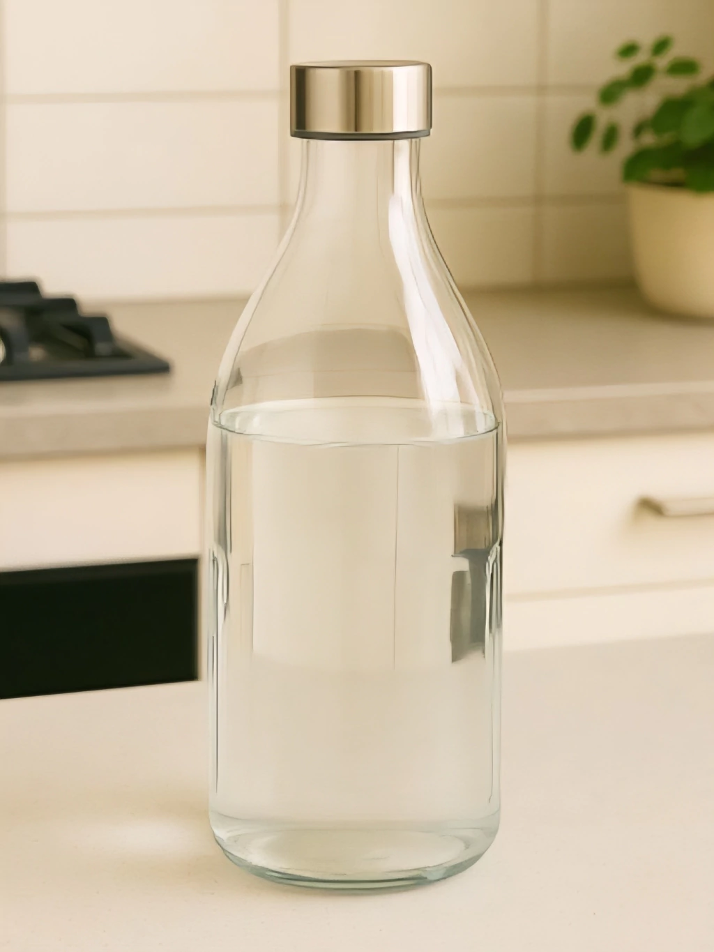 Botella de vidrio redonda acanalada