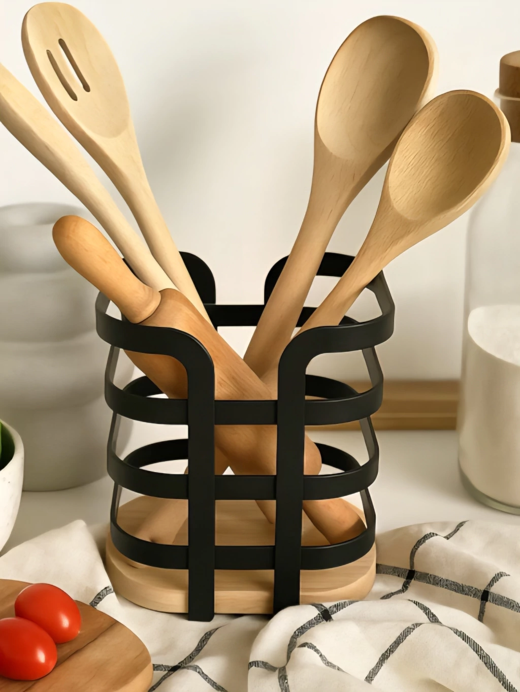 Porta utensilios negro base bamboo