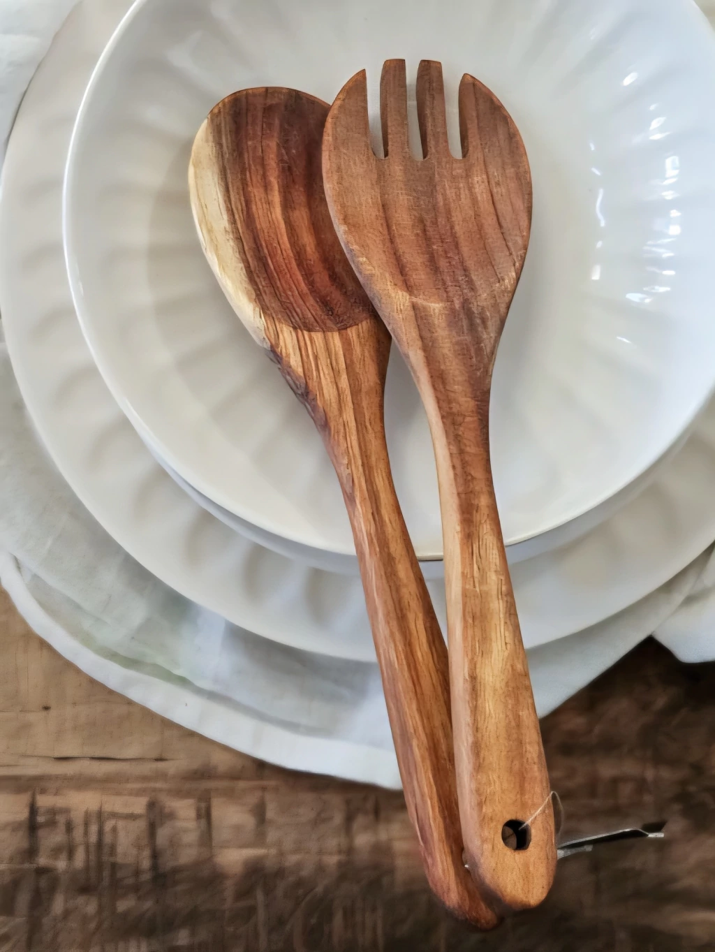 Set de cubiertos para ensalada de madera acacia 26 cm