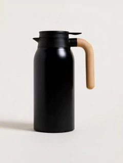 Jarra termica de acero black con asa madera