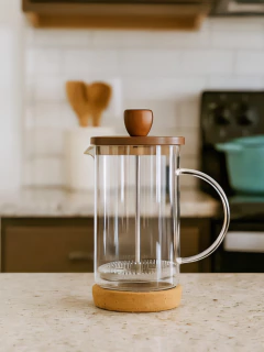 Cafetera con embolo tapa acacia y base corcho 350 ml, foto 1 de 5