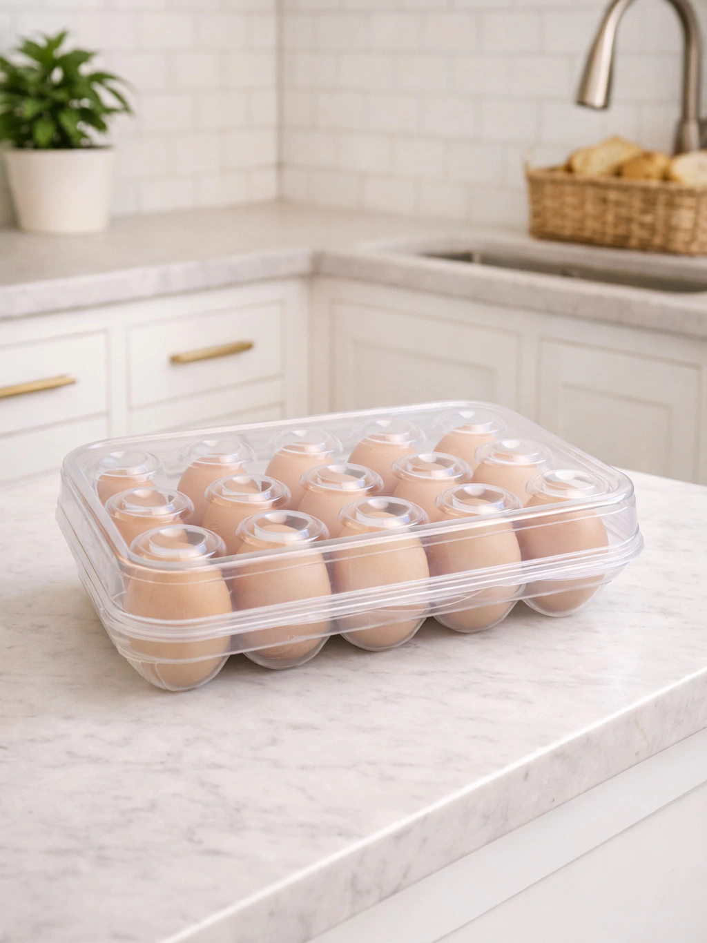 Huevera para 15 huevos con tapa de plástico transparente